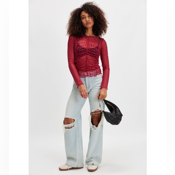 NWT Free People Intimately Glass Roses Red Most Likely Layerying Top New $68 - Picture 4 of 6